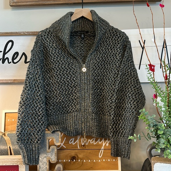 🌟White House Black Market Open Stitch Zip-Up Metallic Cardigan - Picture 4 of 13